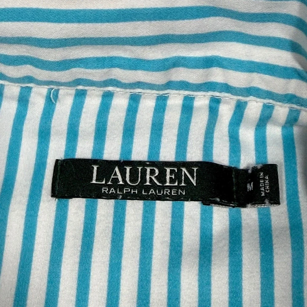 Lauren Ralph Lauren Women's Blue White Striped Cotton Pajama Set Size M RLL Logo
